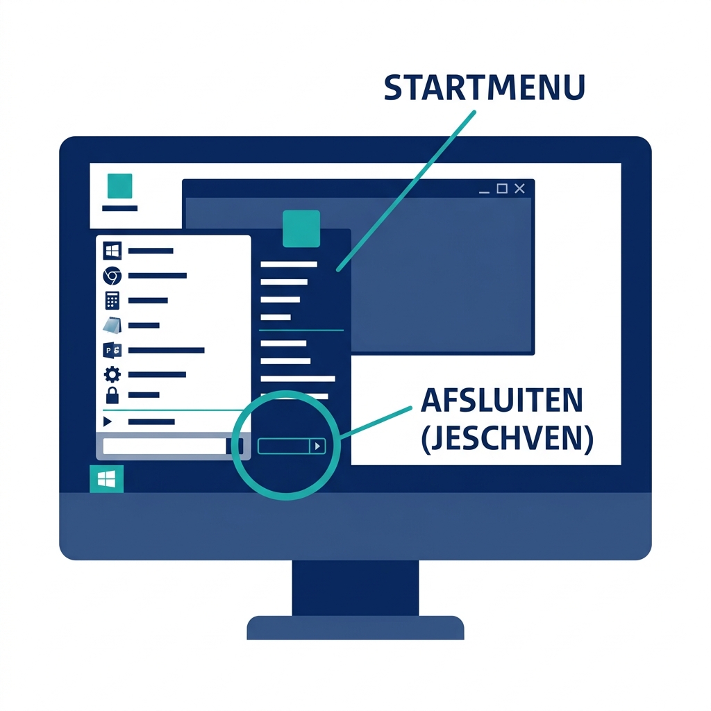 Schermafbeelding bij stap 1 van Computer aan- en uitzetten: Sluit de computer netjes af via het Startmenu.