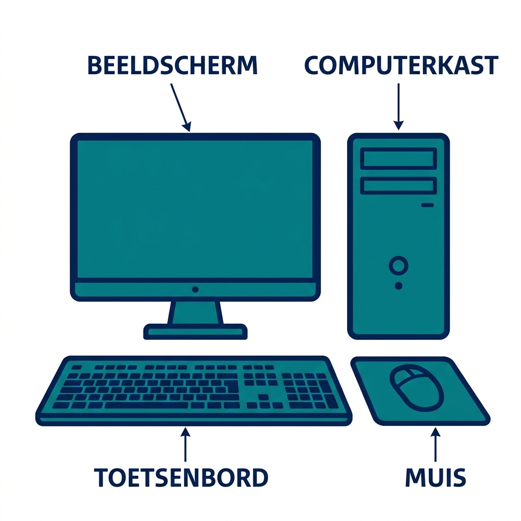 Schermafbeelding bij stap 1 van Wat is een computer?: Kijk naar de computer, het scherm, de muis en het toetsenbord.